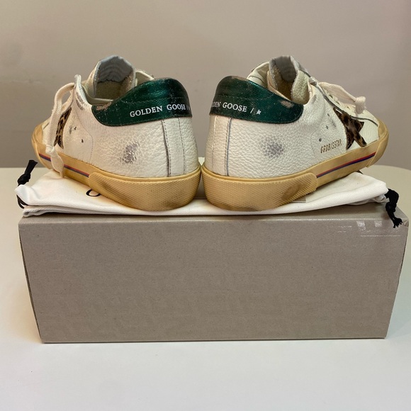 Golden Goose Superstar Penstar White Leather/Green/Leopard Star sz 37 New in Box - Picture 7 of 15